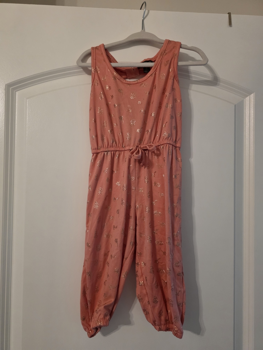 Kids Sleeveless Coral Pink One-Piece Bodysuit with Gold Accents